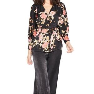 MISA Floral Print Indra Viscose Wrap Cocktail Blouse Shirt Size XS